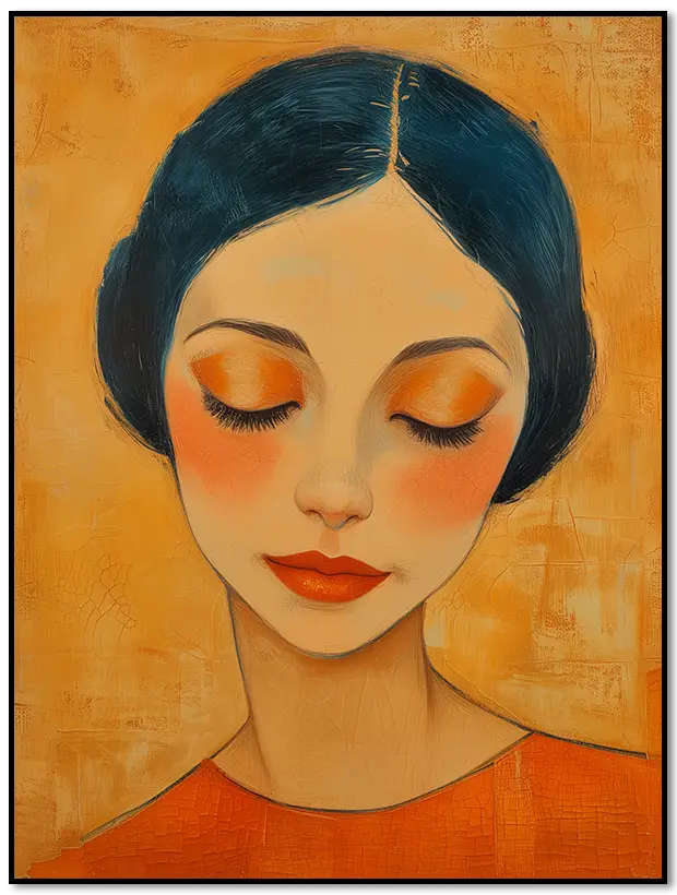 Portraint Print of a sad woman in orange
