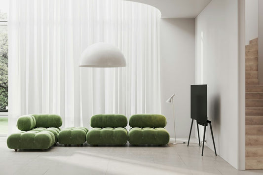 Japandi Style Interior with green sofa