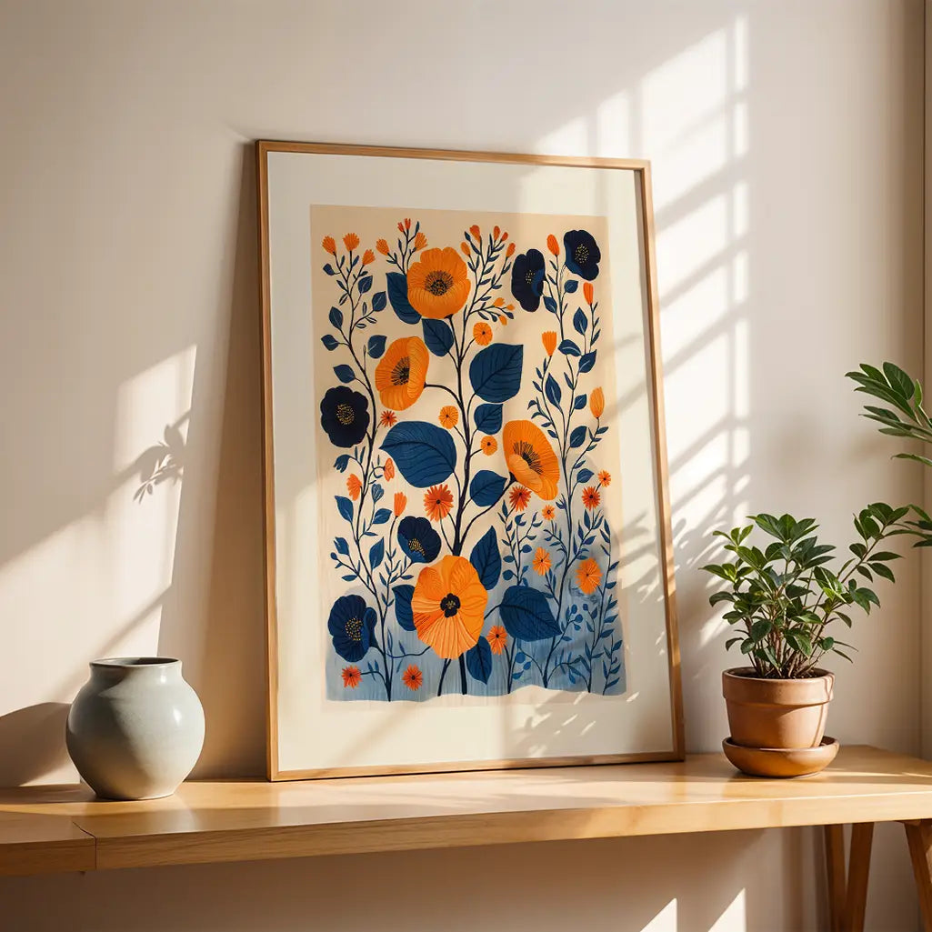 Nordic Folk Art Flowers Poster