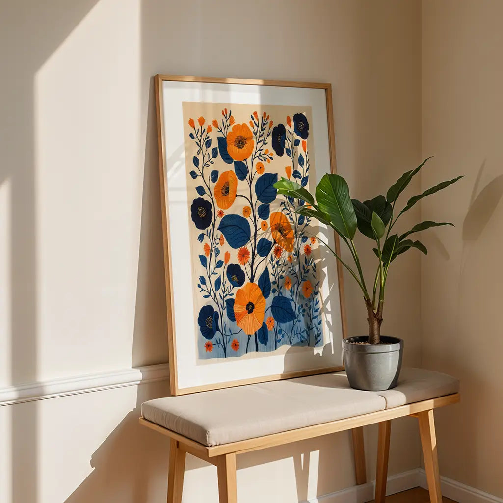 Nordic Folk Art Flowers Poster