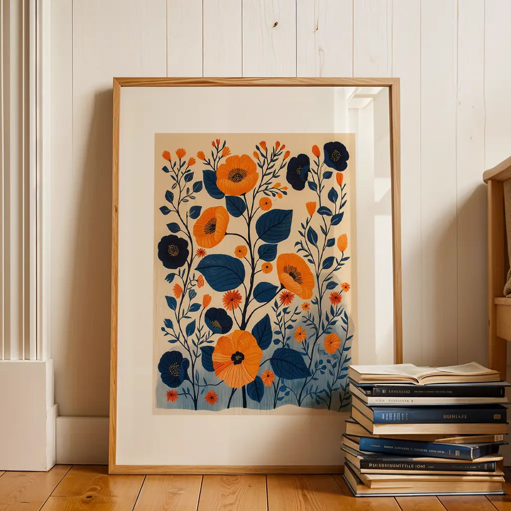 Nordic Folk Art Flowers Poster