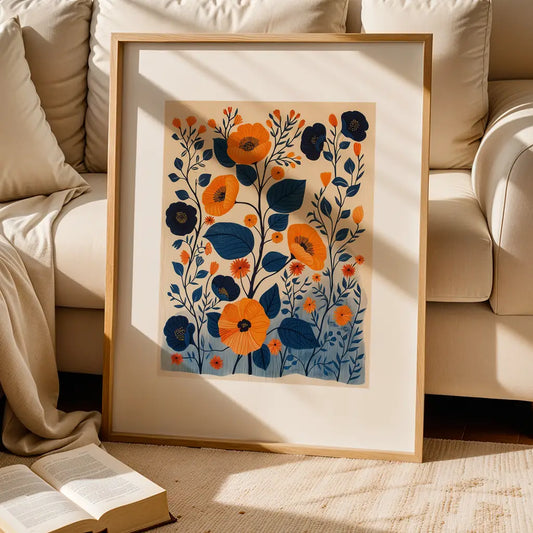 Nordic Folk Art Flowers Poster