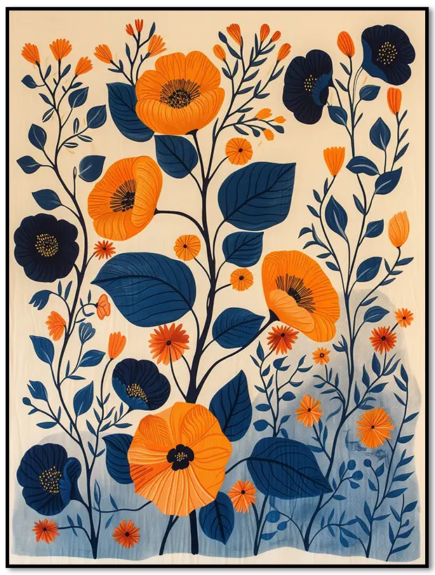 Nordic Folk Art Flowers Poster