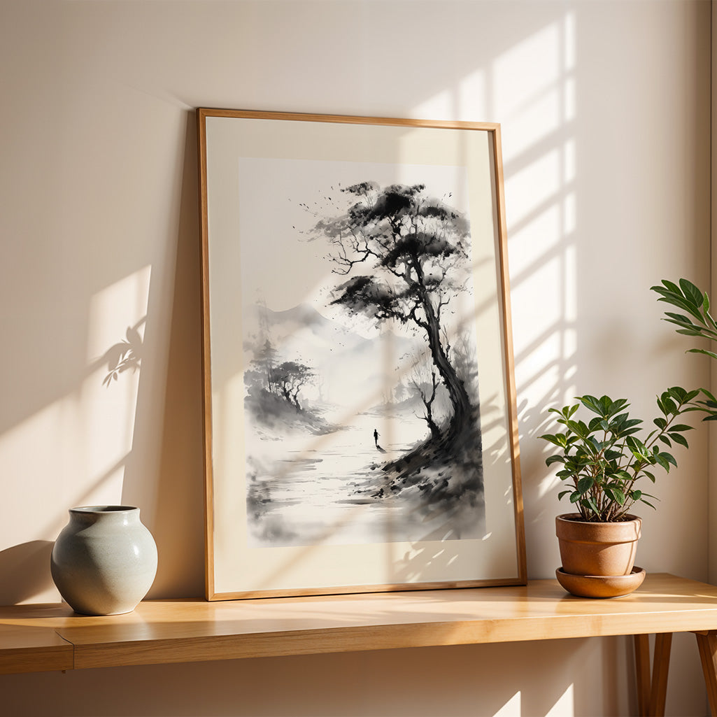 Sumi-E Poster: A lonesome wanderer