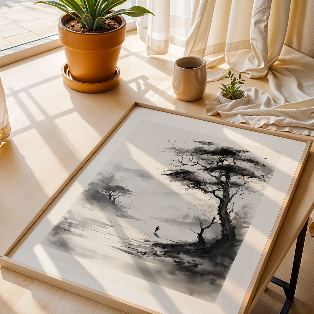 Sumi-E Poster: A lonesome wanderer