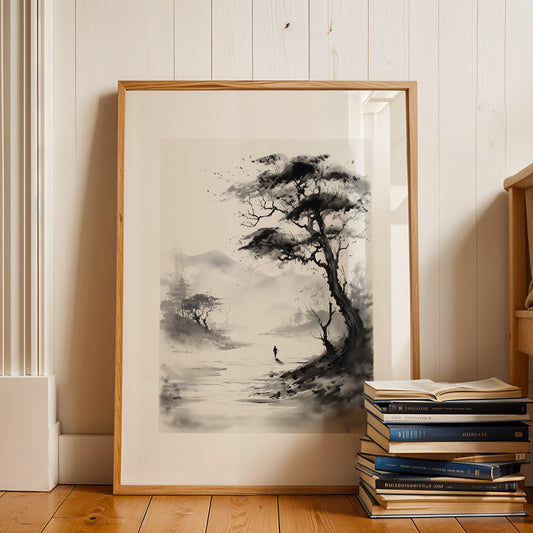 Sumi-E Poster: A lonesome wanderer
