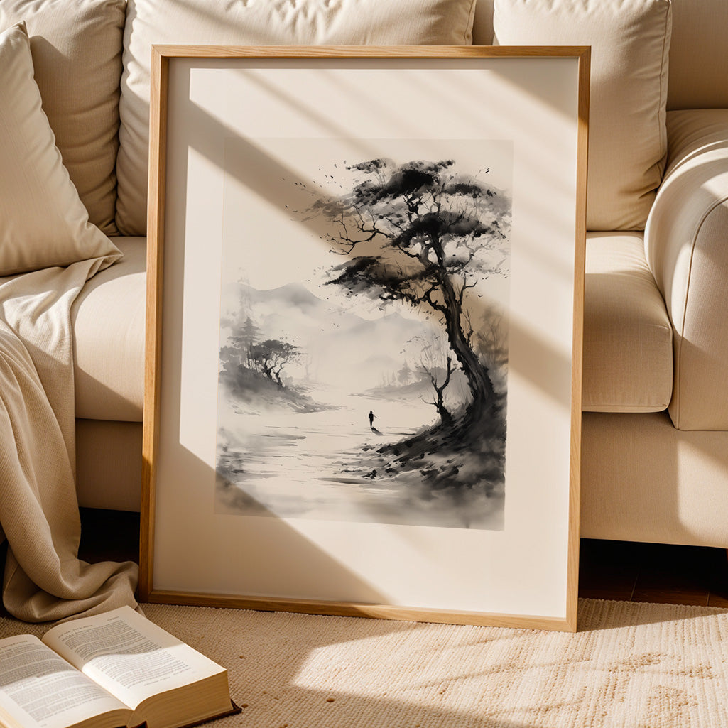 Sumi-E Poster: A lonesome wanderer