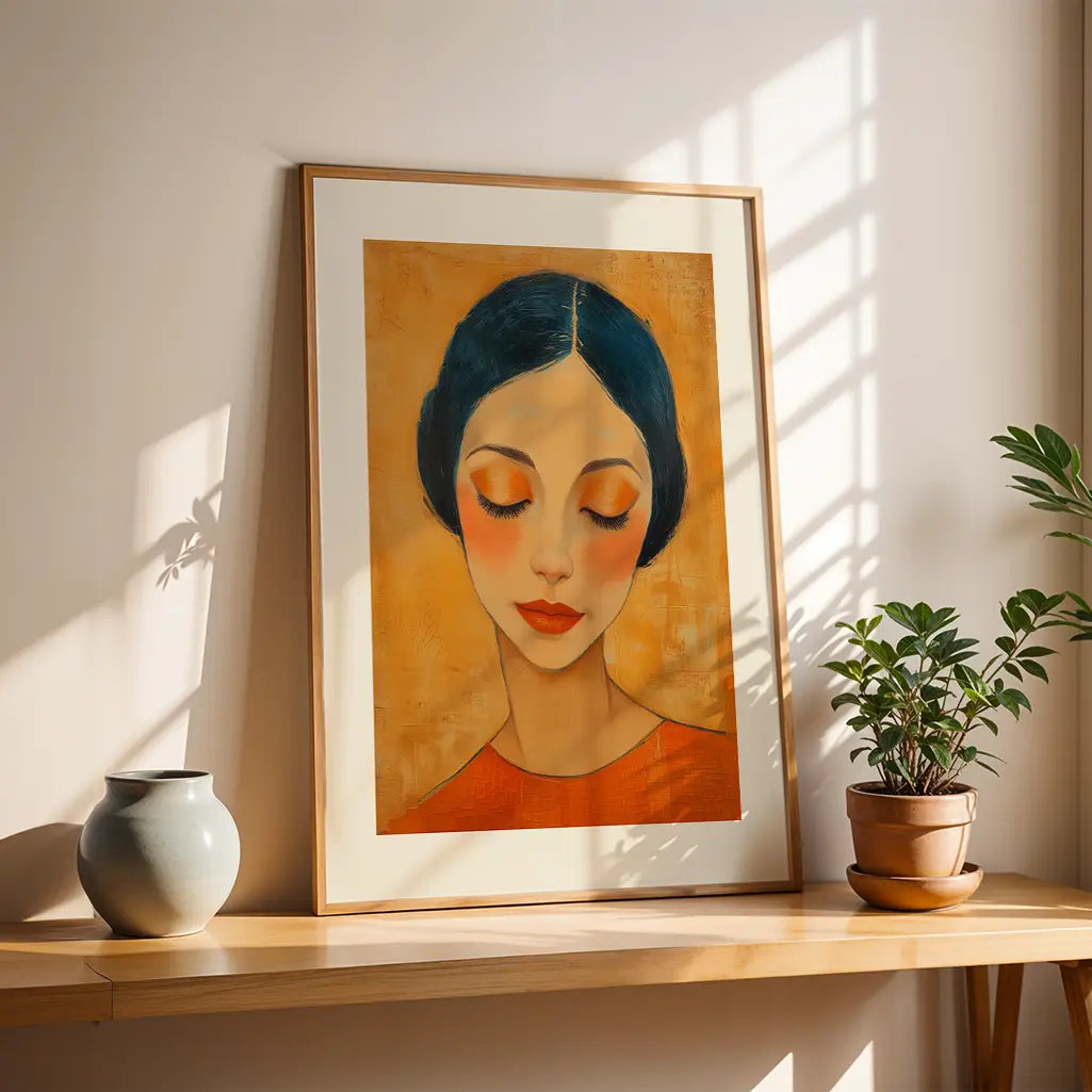 Portraint Print of a sad woman in orange