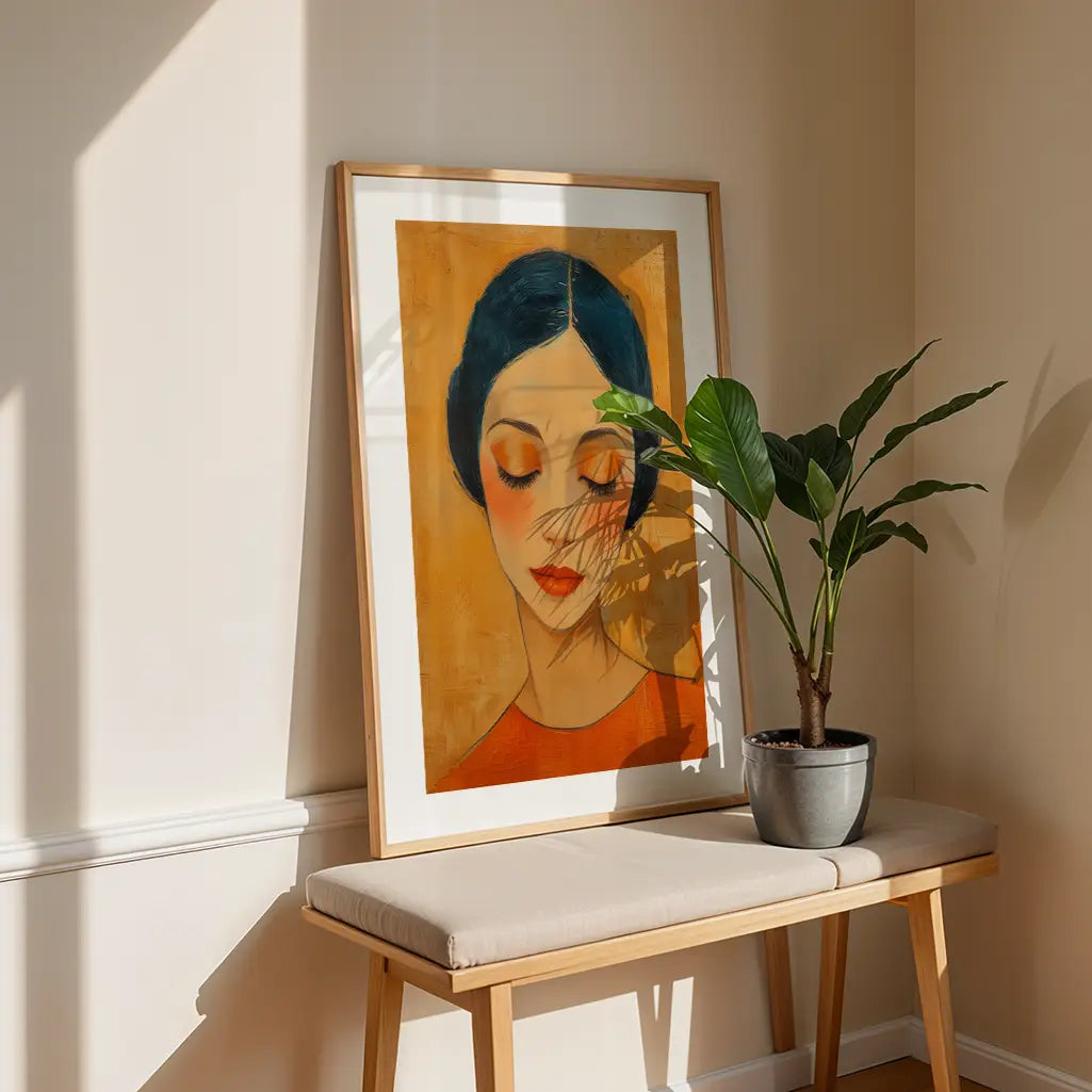 Portraint Print of a sad woman in orange