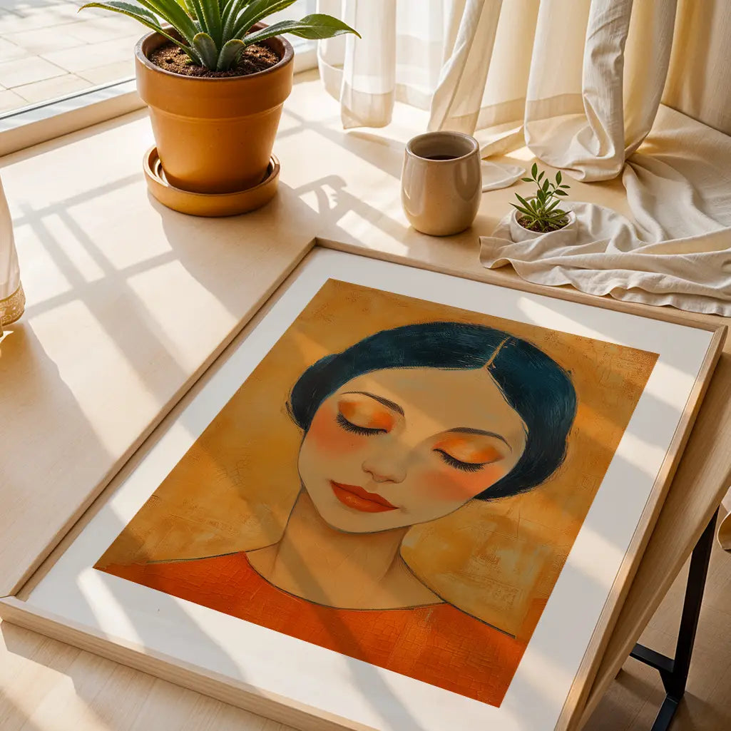 Portraint Print of a sad woman in orange