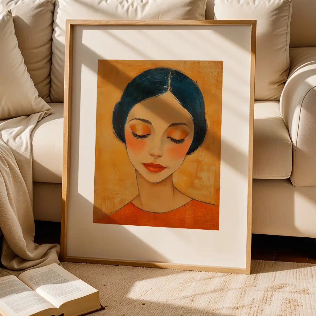Portraint Print of a sad woman in orange