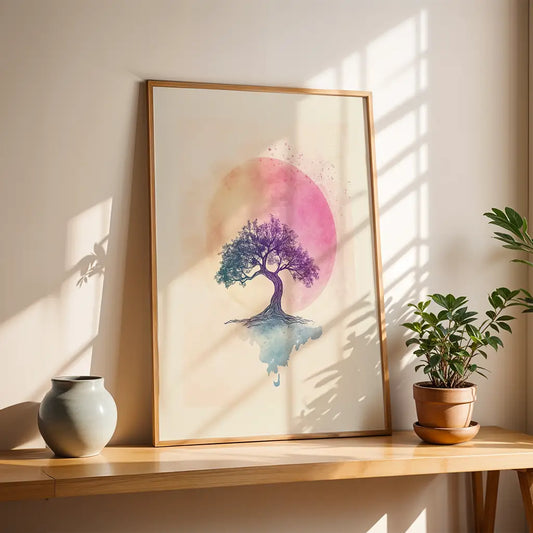 Japandi Art Print - Tree with Sunrise