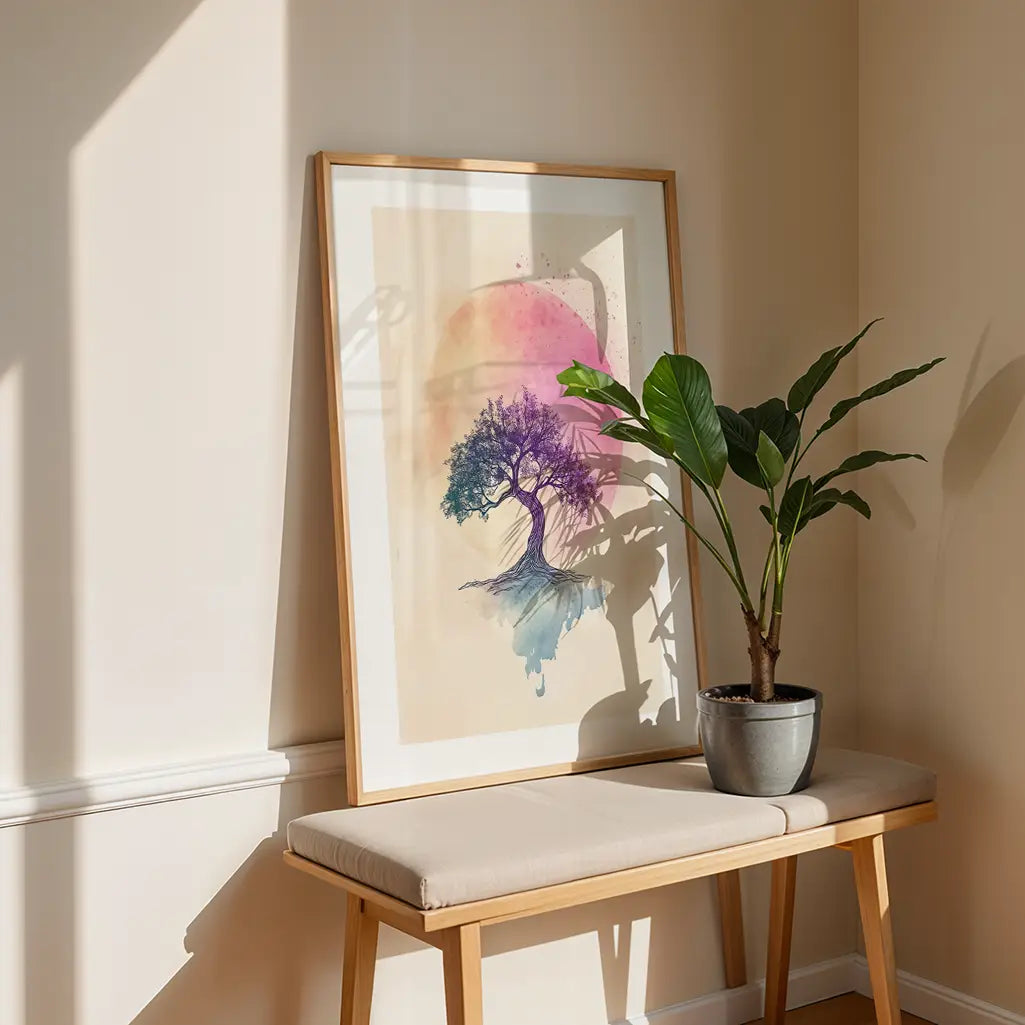 Japandi Art Print - Tree with Sunrise