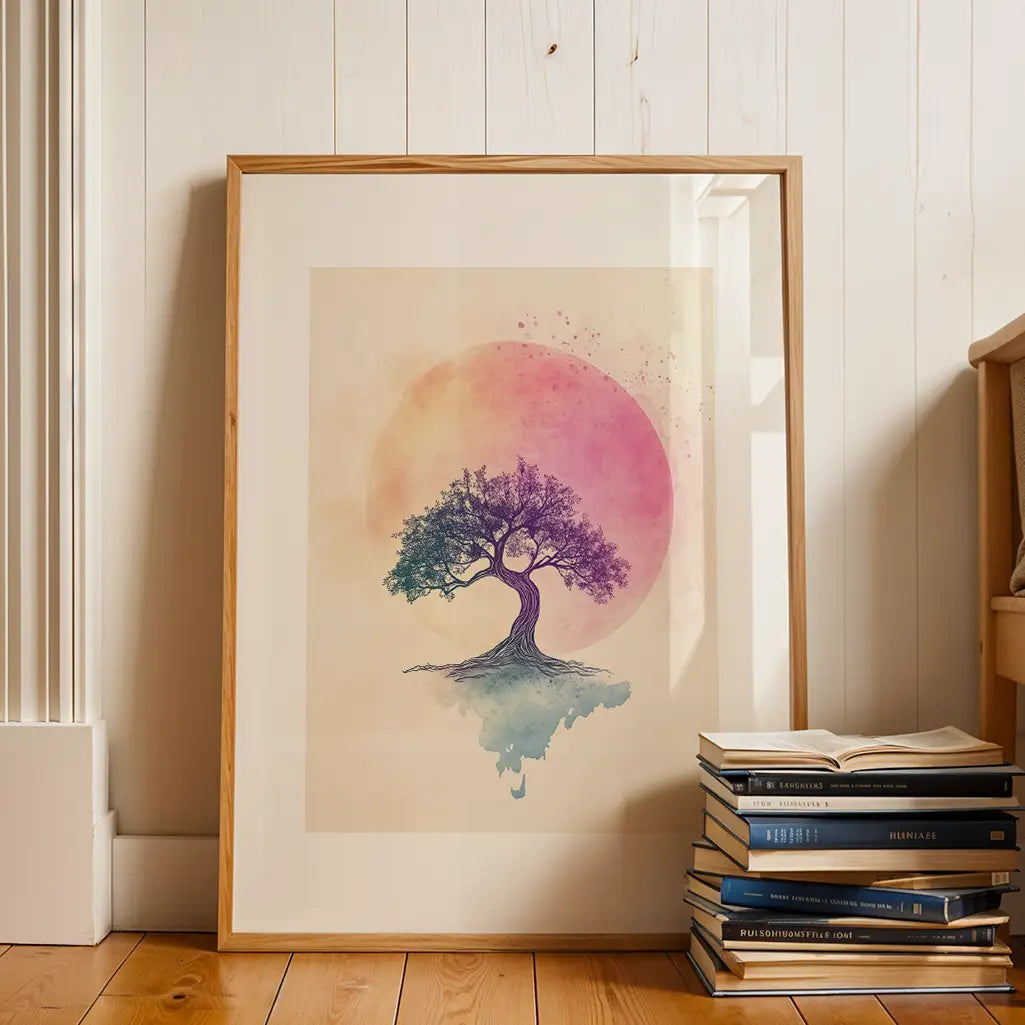 Japandi Art Print - Tree with Sunrise