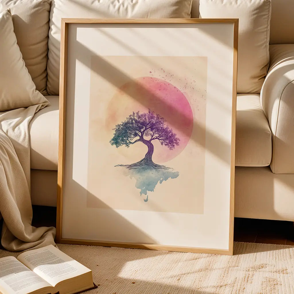 Japandi Art Print - Tree with Sunrise