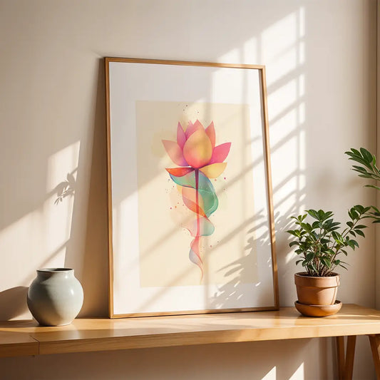 Colorful lotus flower with flowing Unalome spiral, symbolizing enlightenment and spiritual balance
