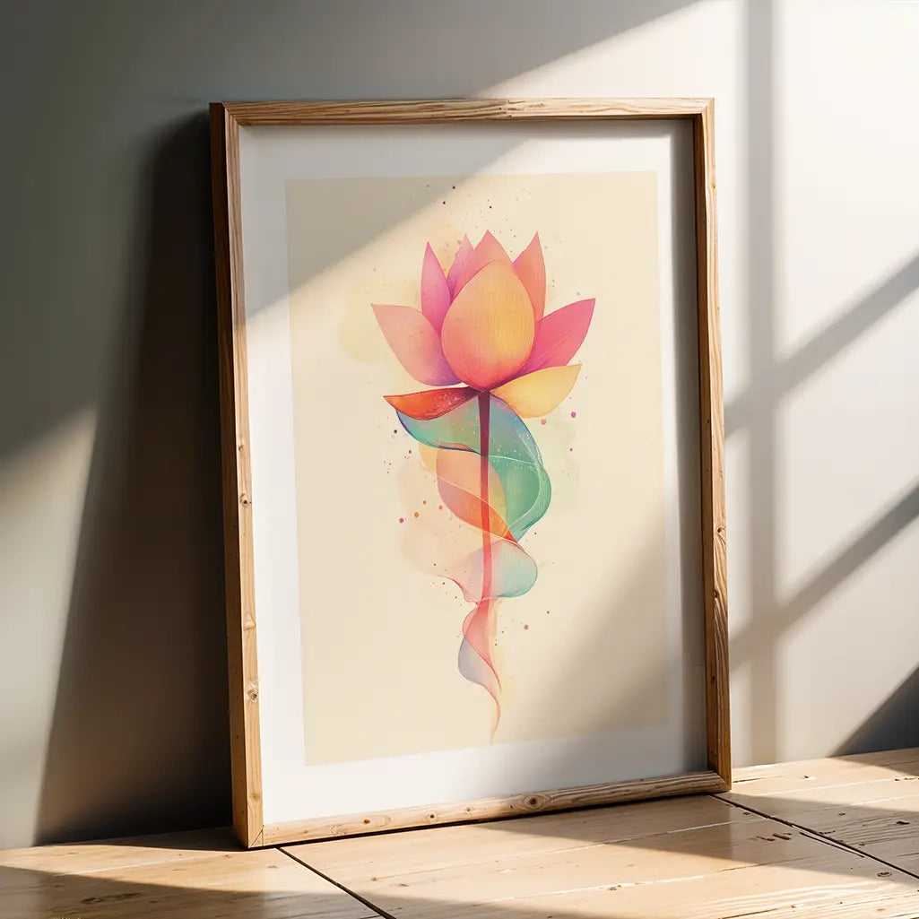 Colorful lotus flower with flowing Unalome spiral, symbolizing enlightenment and spiritual balance
