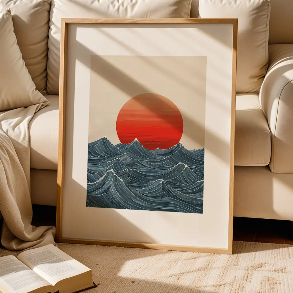 Japandi Poster: Rising sun with the Ocean