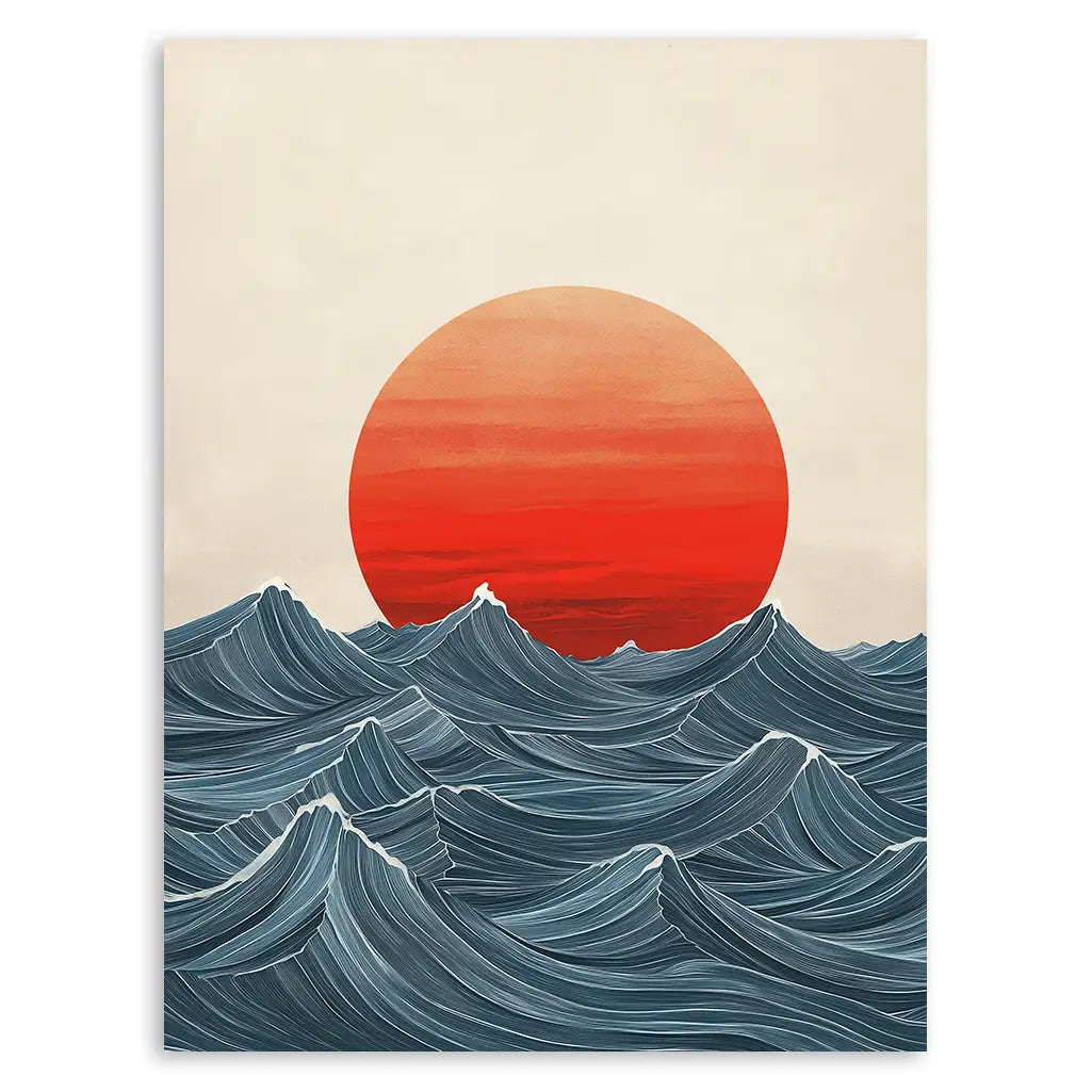 Japandi Poster: Rising sun with the Ocean