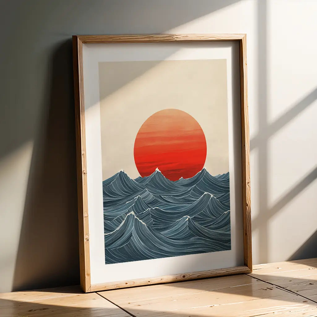 Japandi Poster: Rising sun with the Ocean